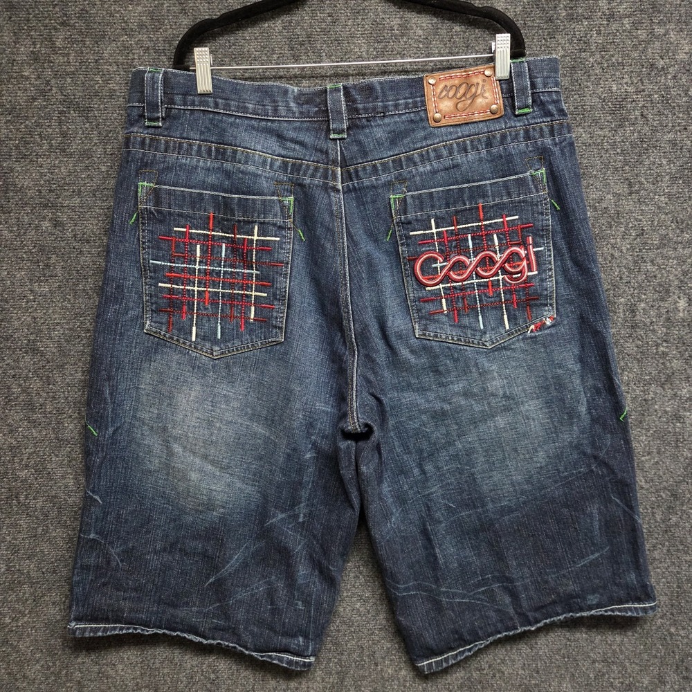 Coogi Australia Denim Shorts Mens 40 Blue Baggy Embroidered Hip Hop Streetwear